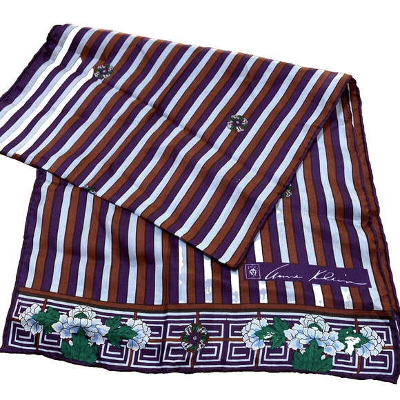 Anne Klein Silk Scarf Rectangle Hand Rolled Vintage Gem Tones Geometric Floral - Picture 2 of 8